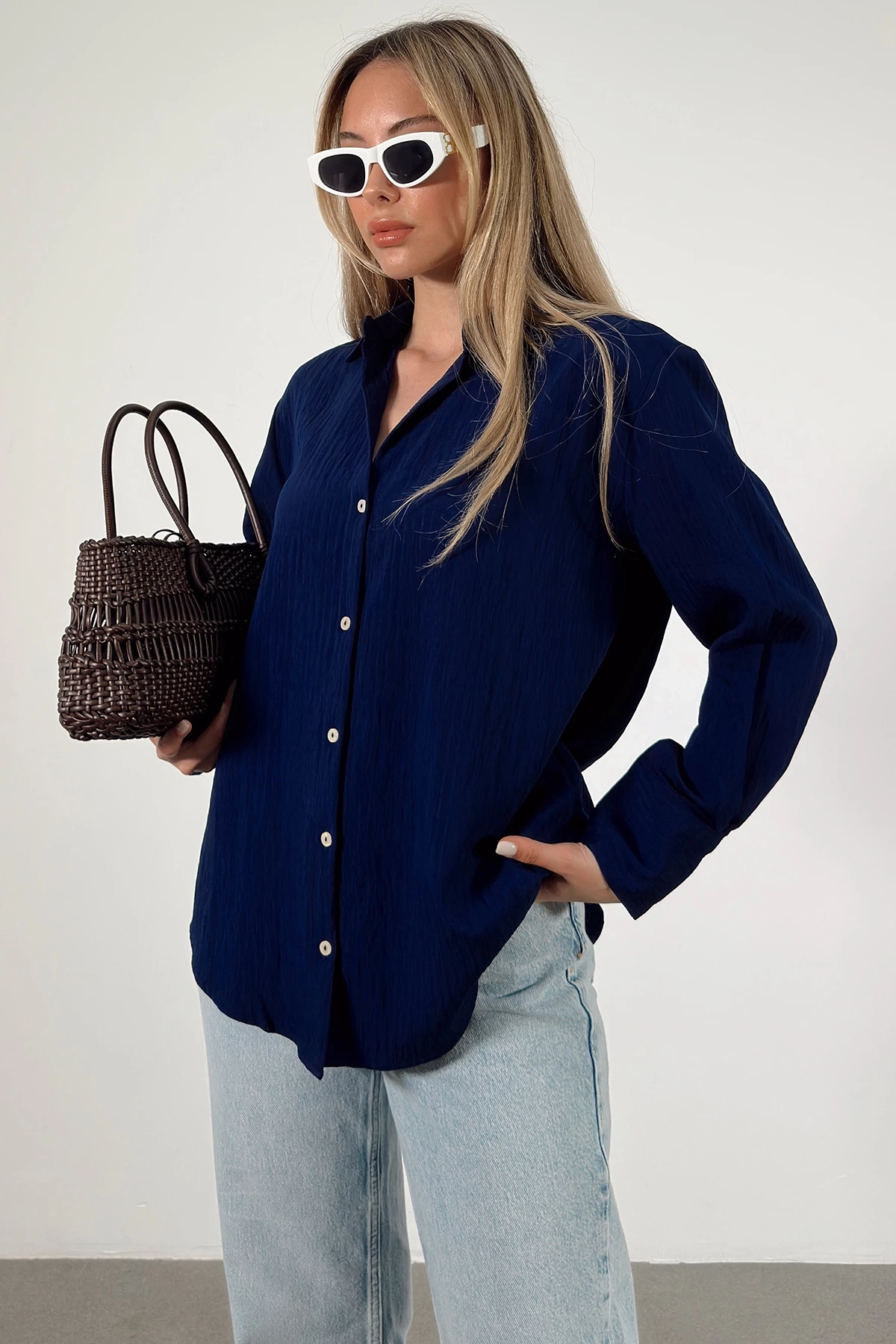 Paralel Çizgili Gömlek Lacivert