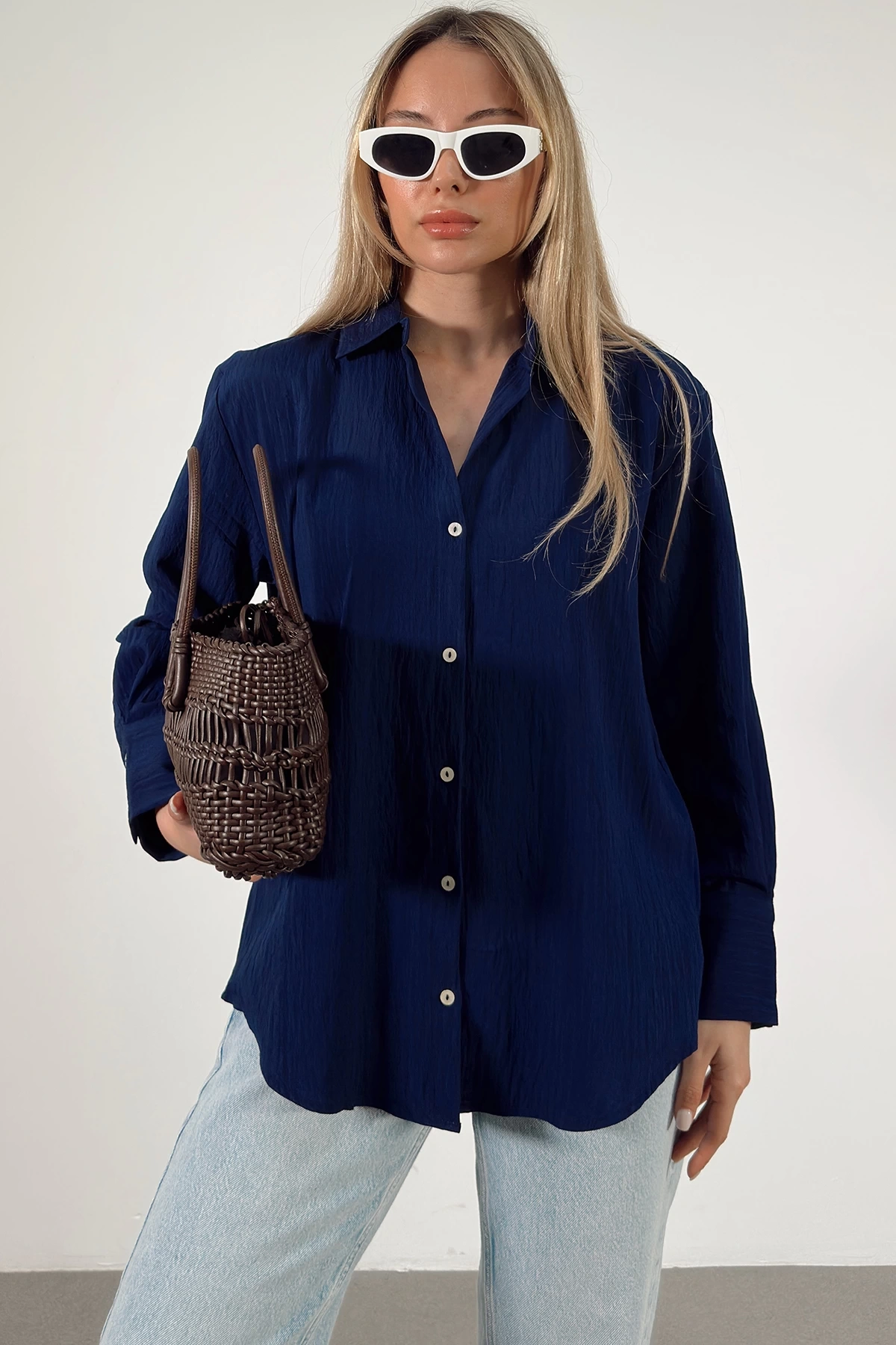 Paralel Çizgili Gömlek Lacivert