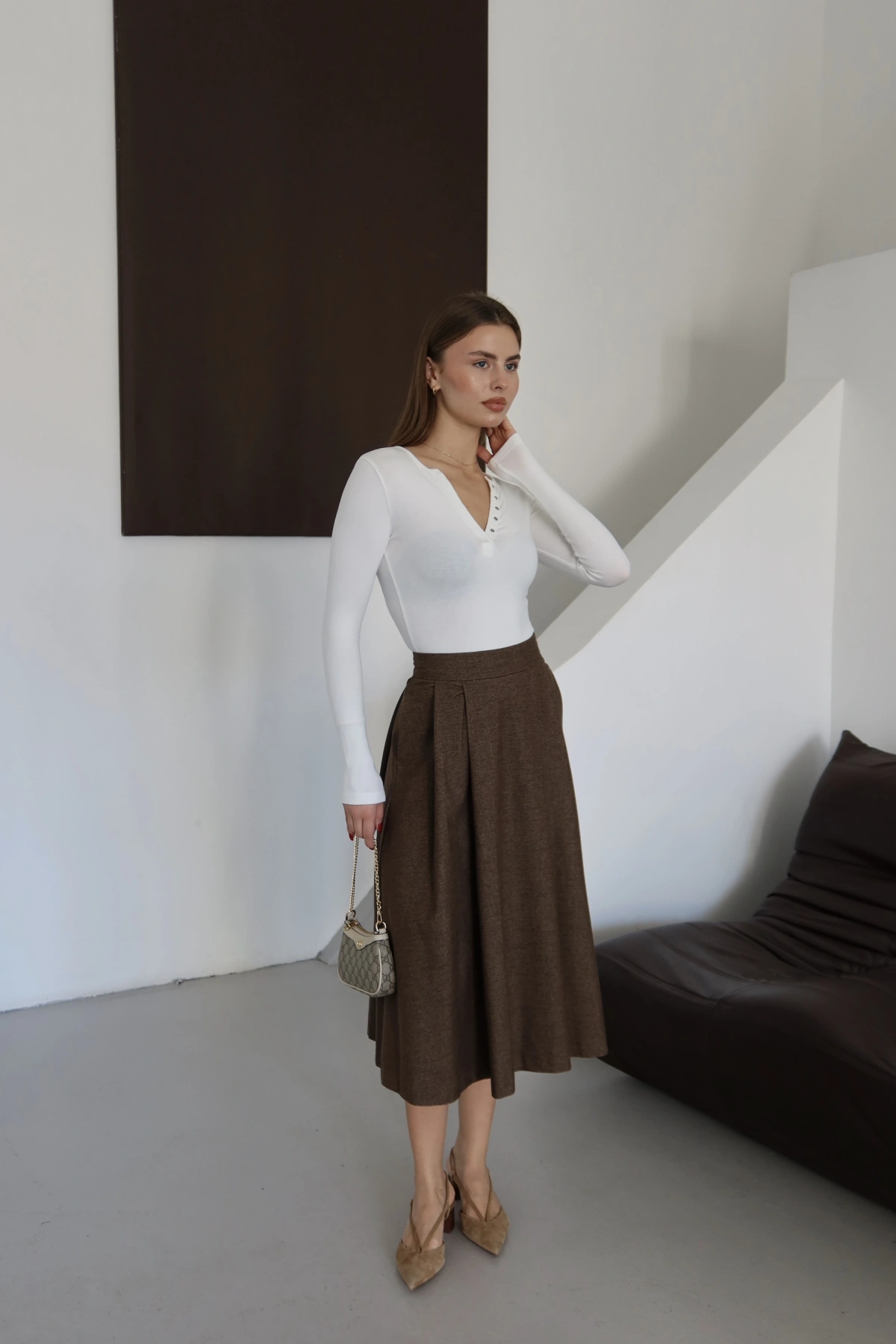 Patlı Çıtçıtlı T-Shırt Beyaz