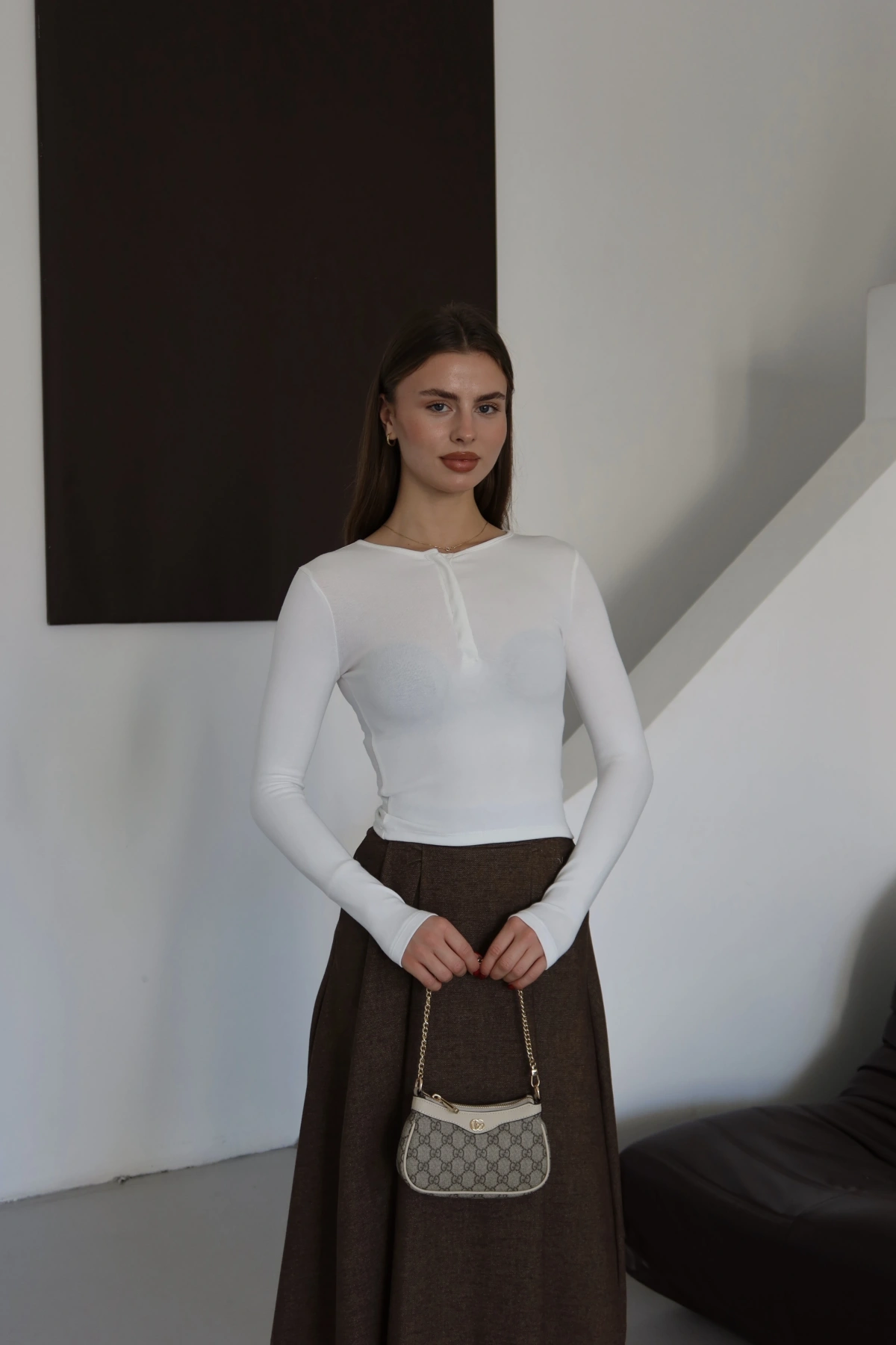 Pileli Kaşe Etek Kahve