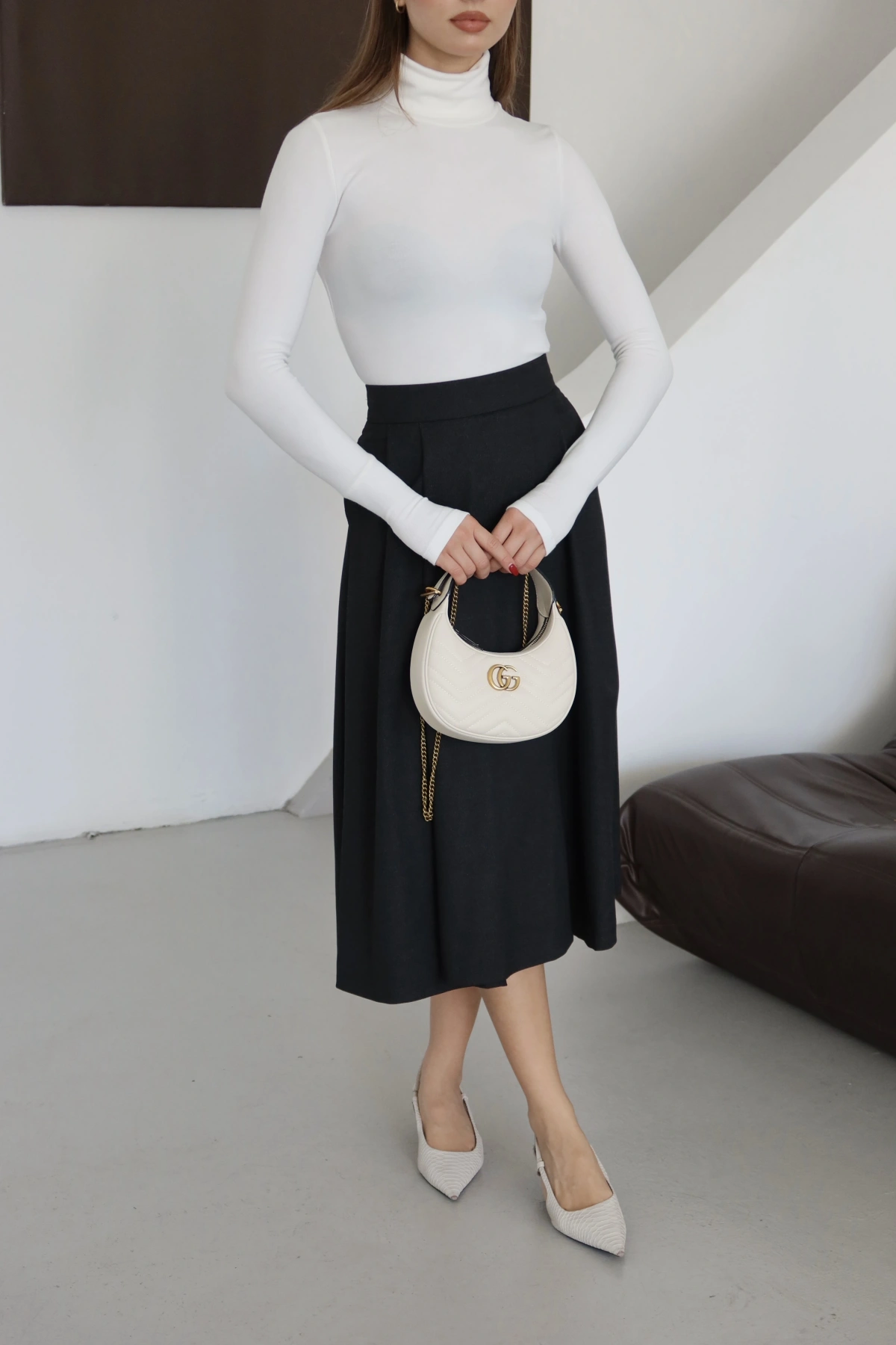 Pileli Kaşe Etek Siyah