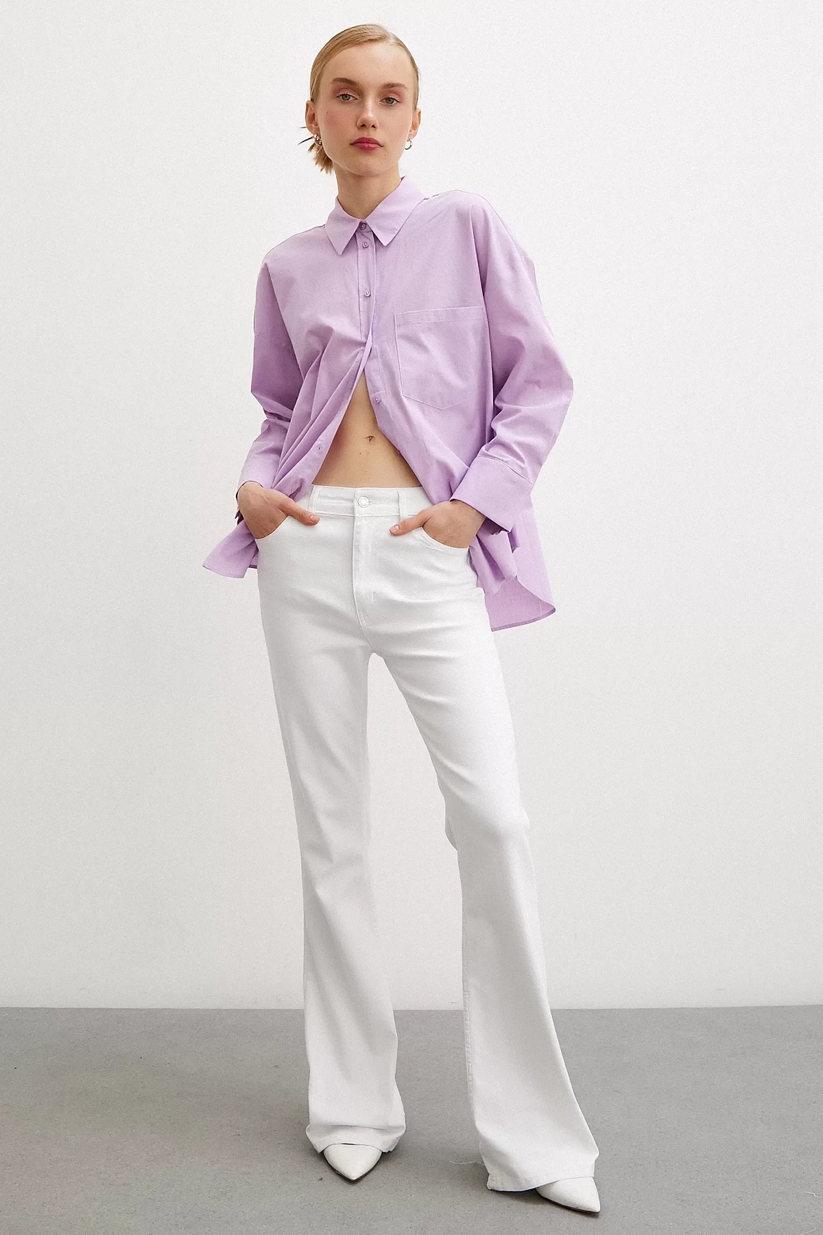 Regular Fit Poplin Gömlek Lila