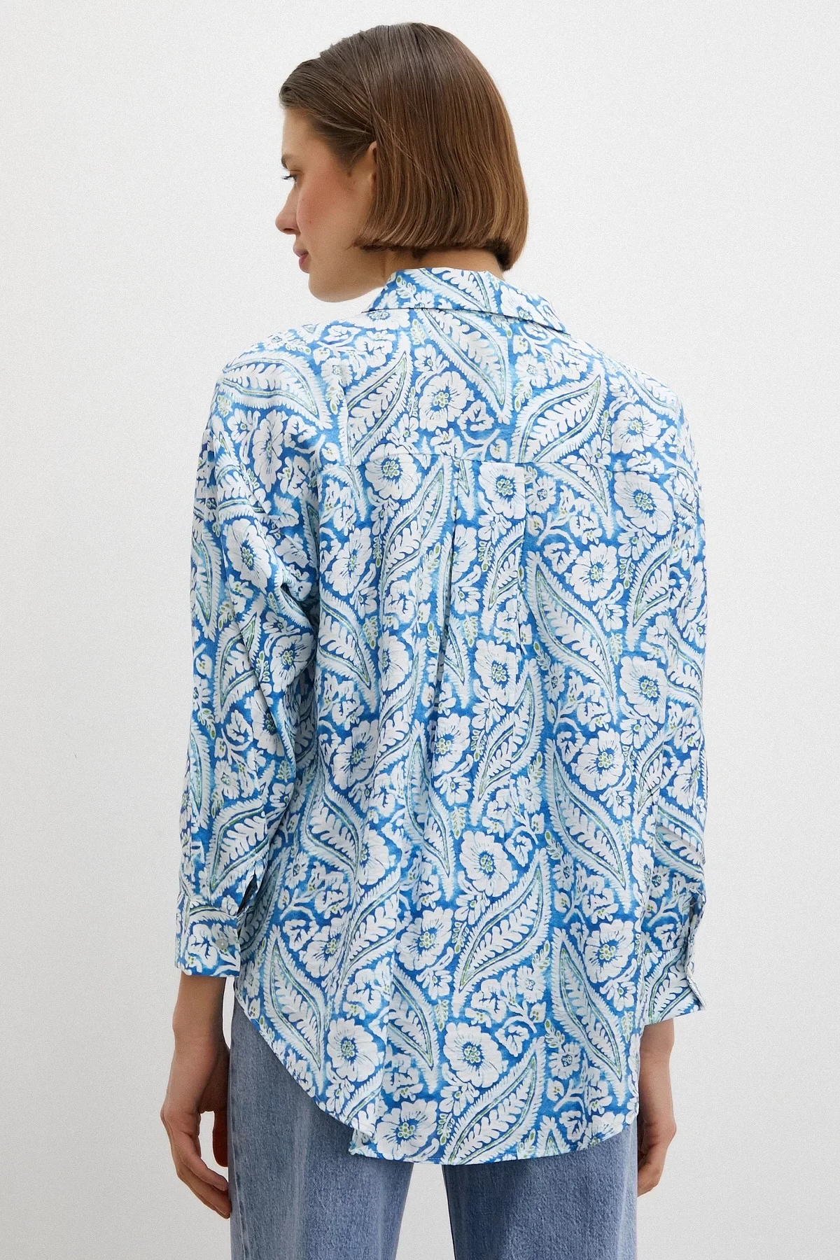 Şal Desen Modal Gömlek Mavi