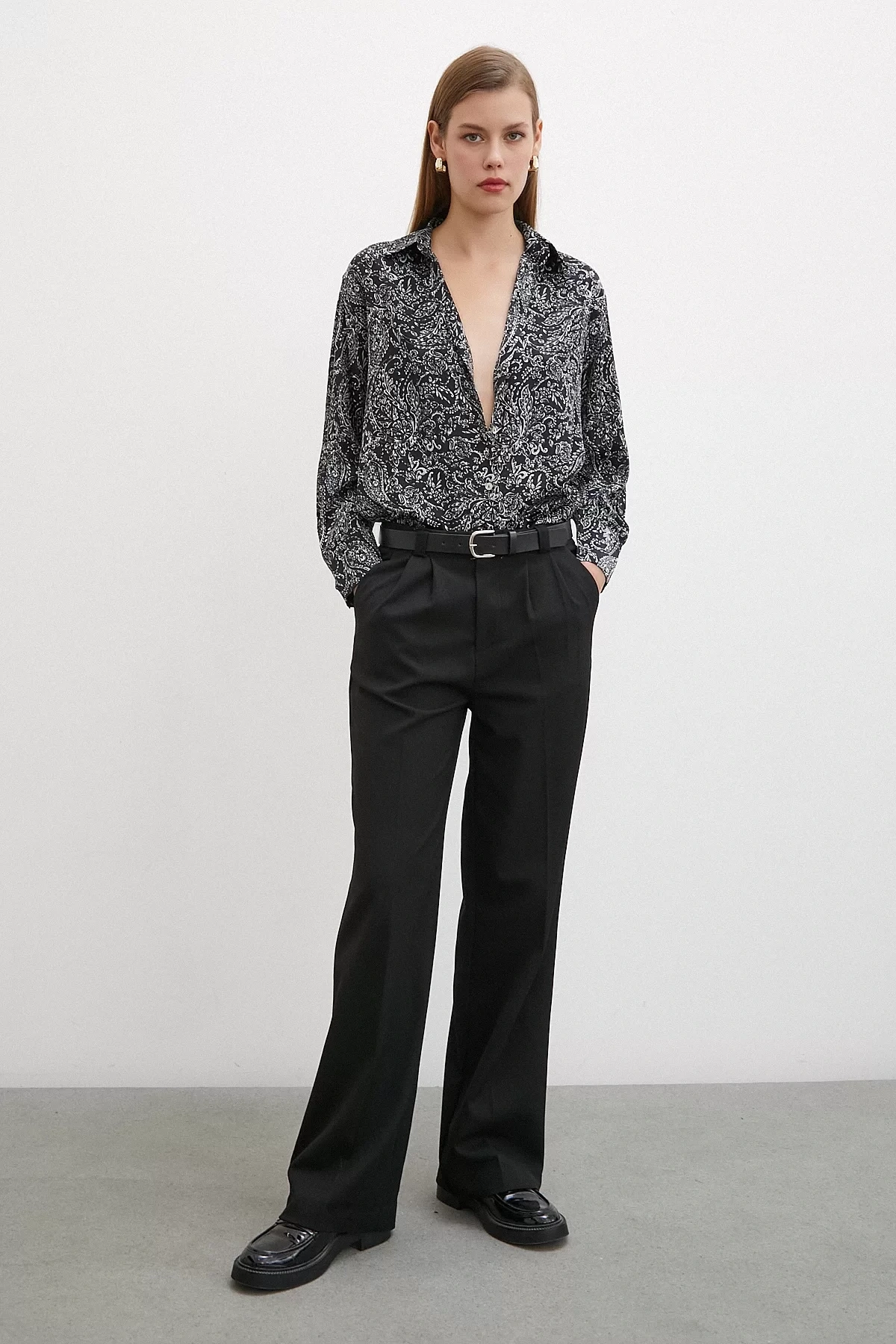 Şal Desenli Saten Gömlek