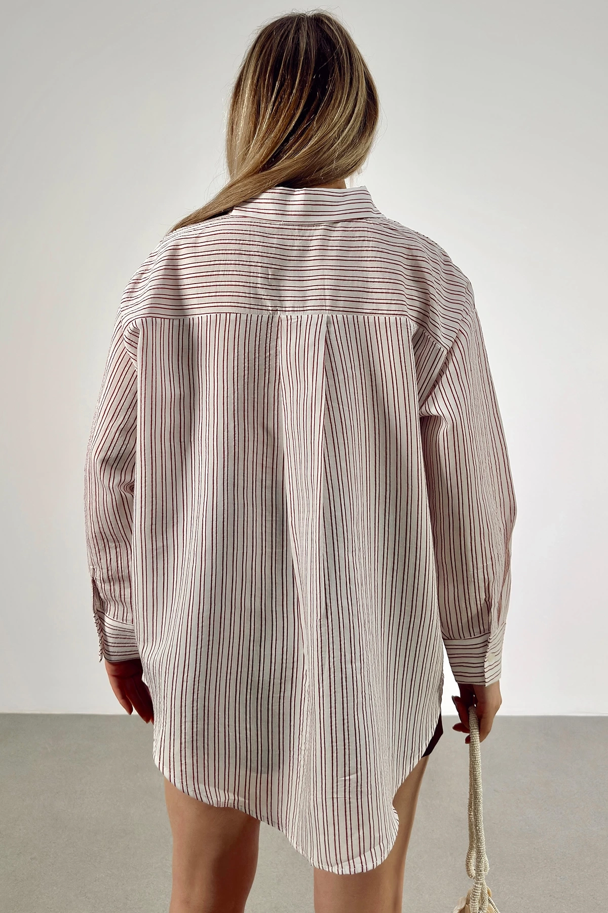 Simetrik Çizgili Gömlek Bordo