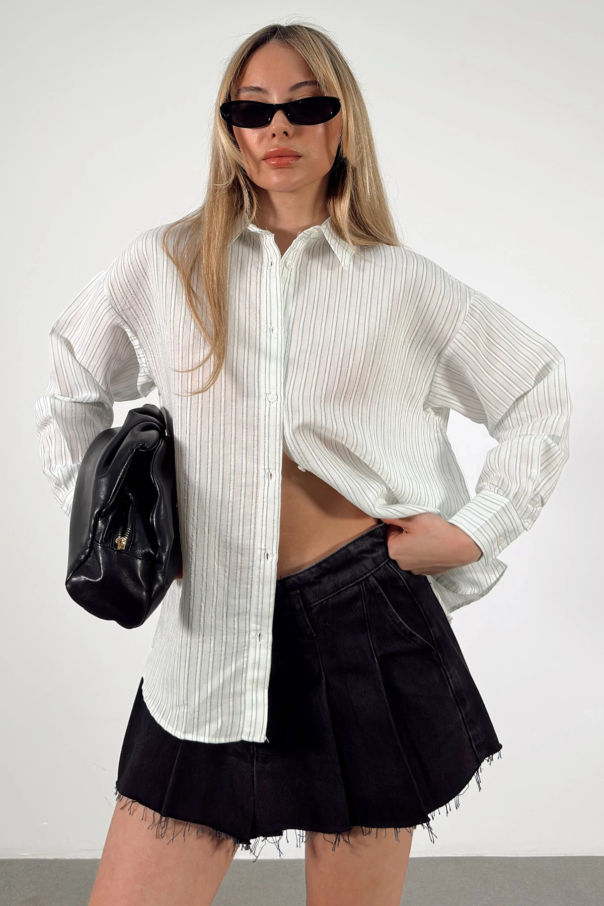 Simetrik Çizgili Gömlek Mint