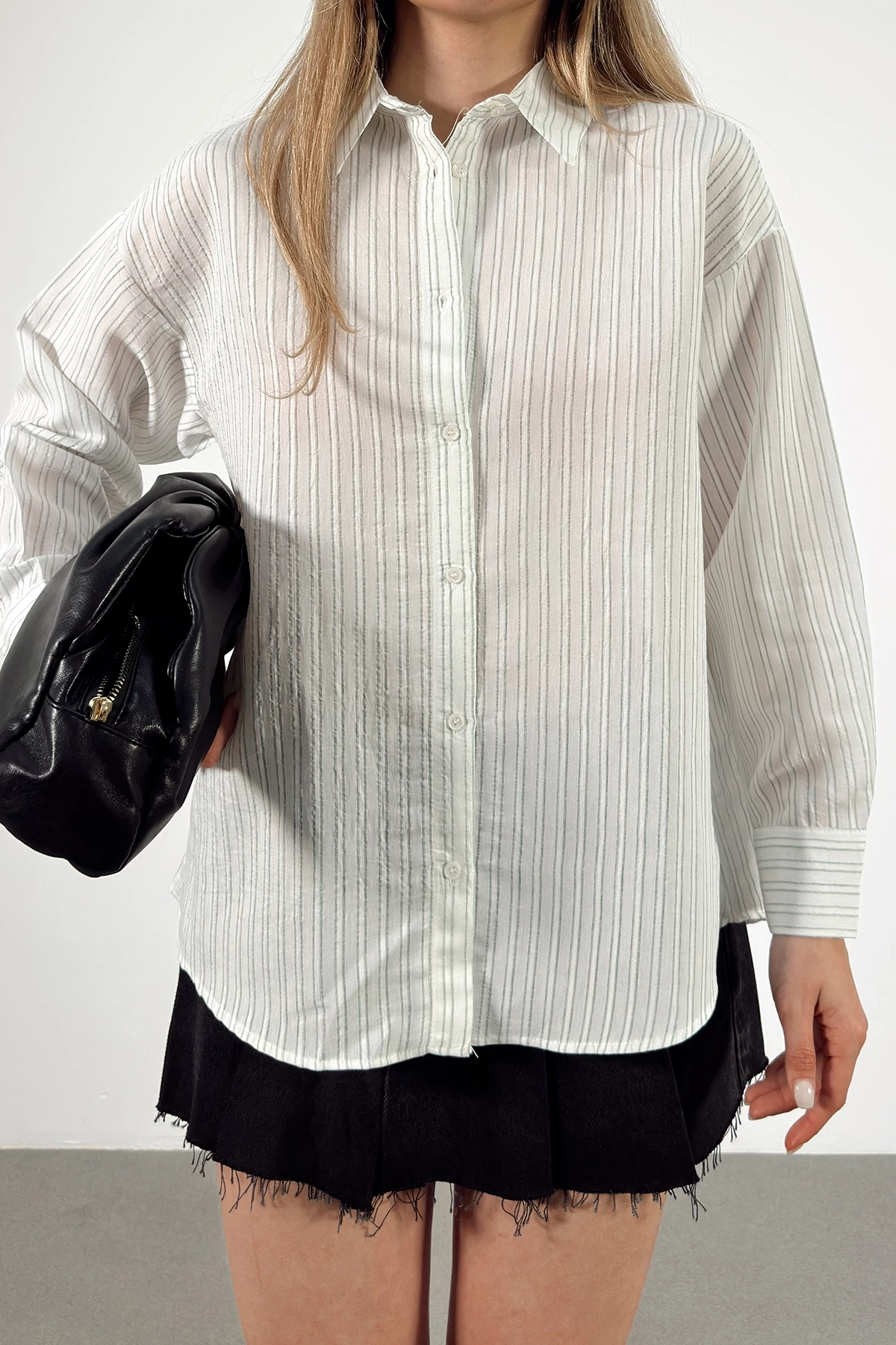 Simetrik Çizgili Gömlek Mint