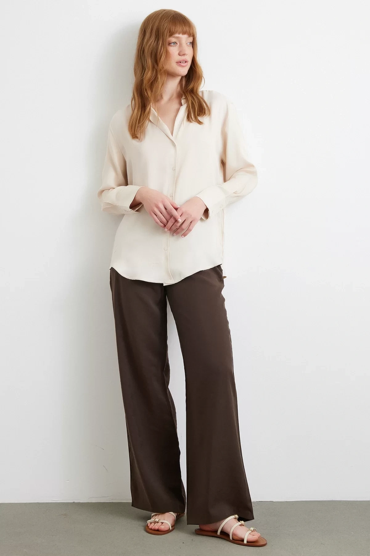 Viskon Saten Gömlek Bej