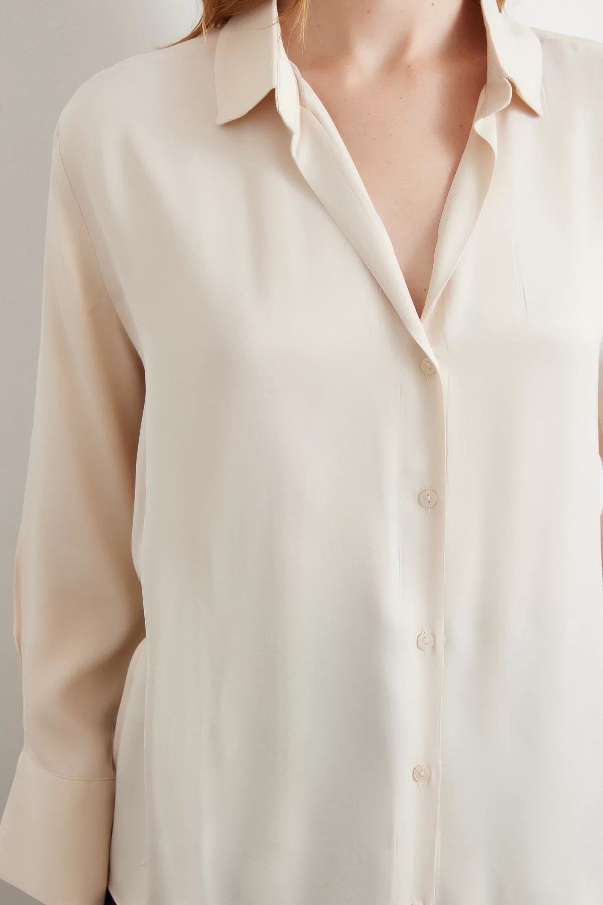 Viskon Saten Gömlek Bej