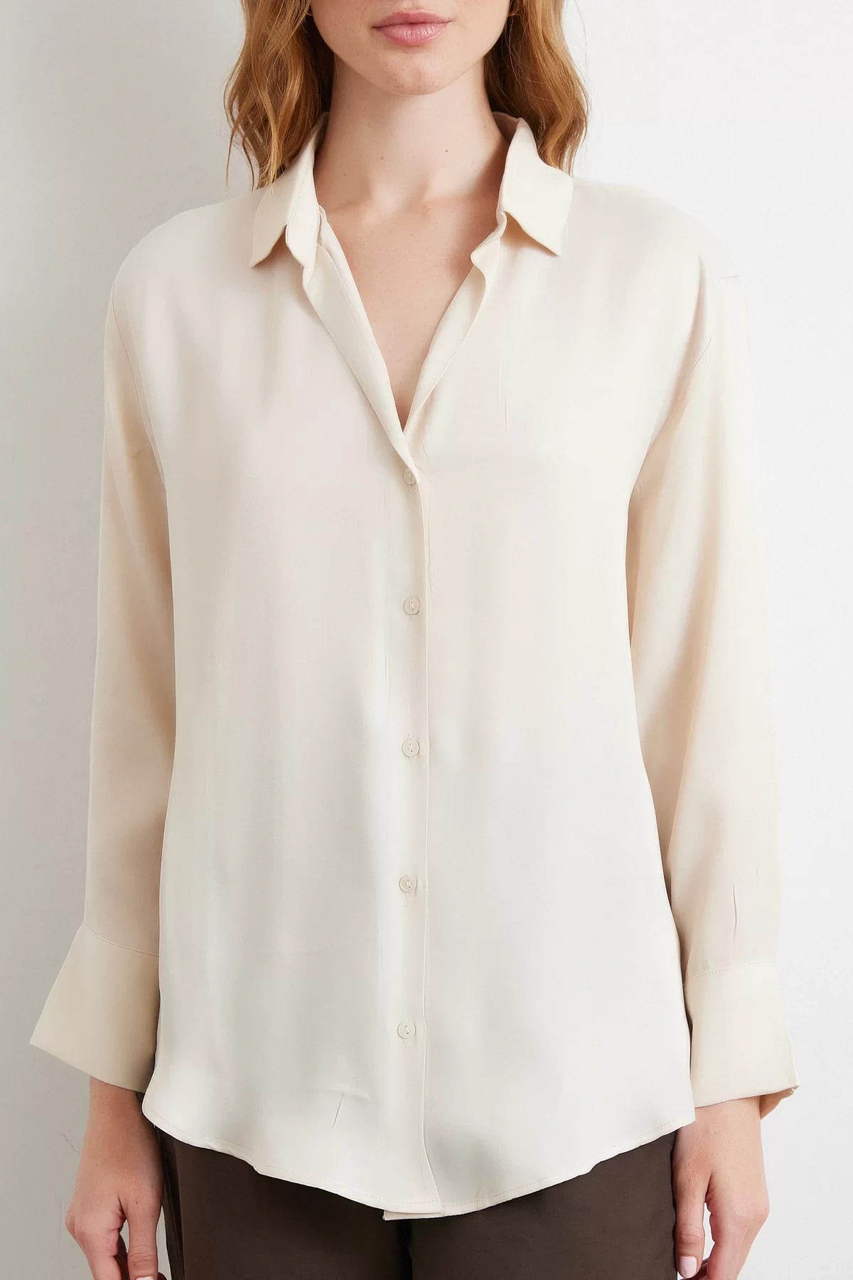 Viskon Saten Gömlek Bej