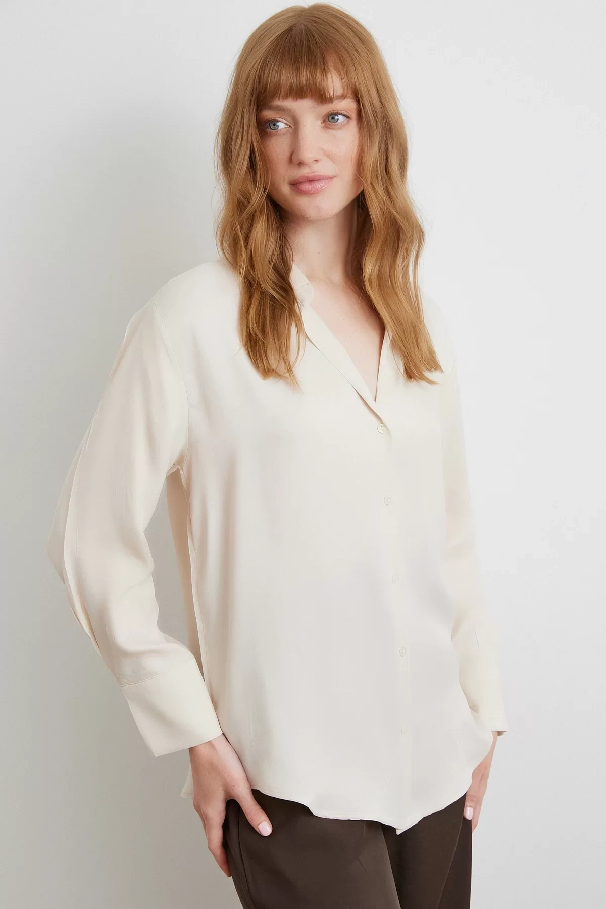 Viskon Saten Gömlek Bej