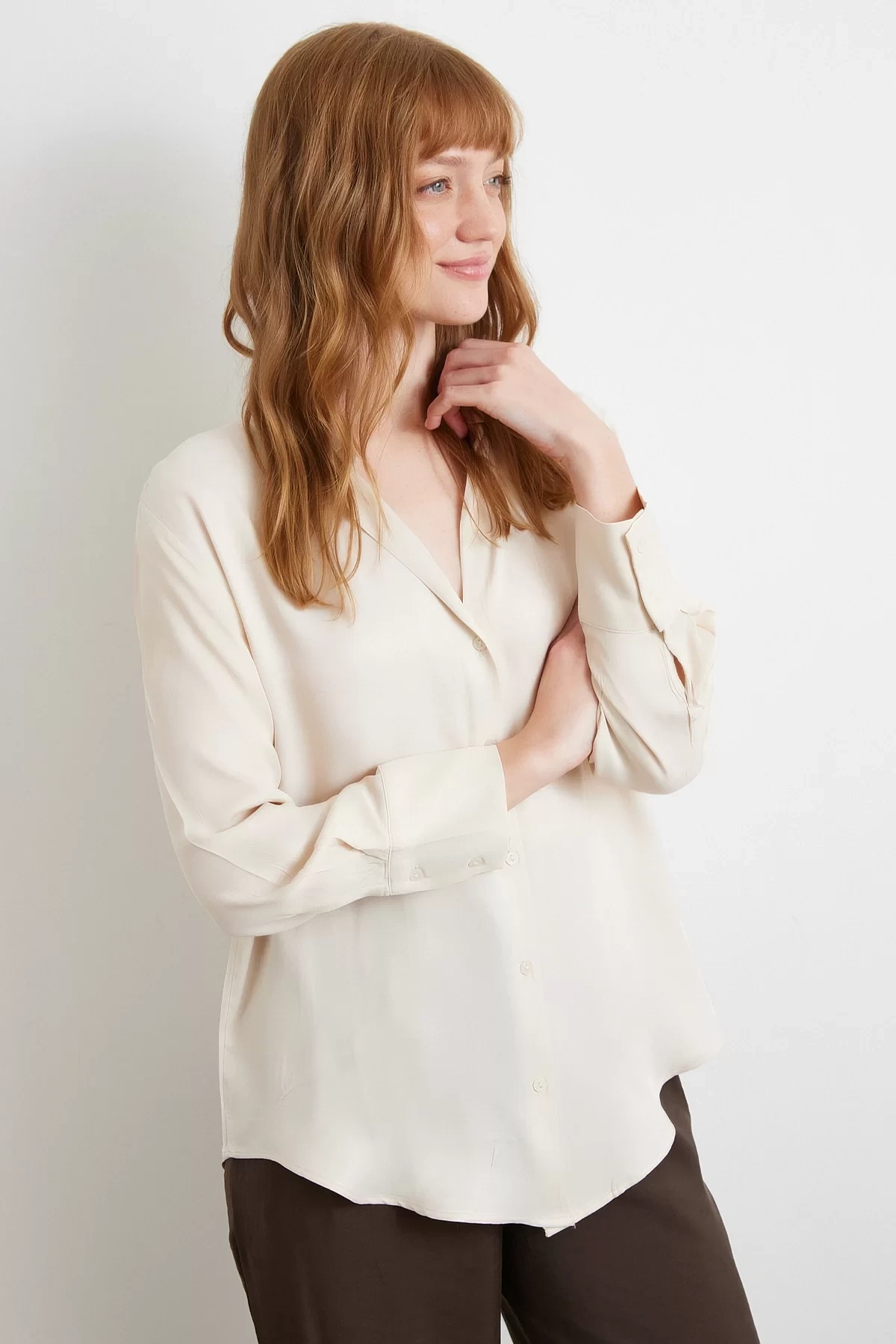 Viskon Saten Gömlek Bej