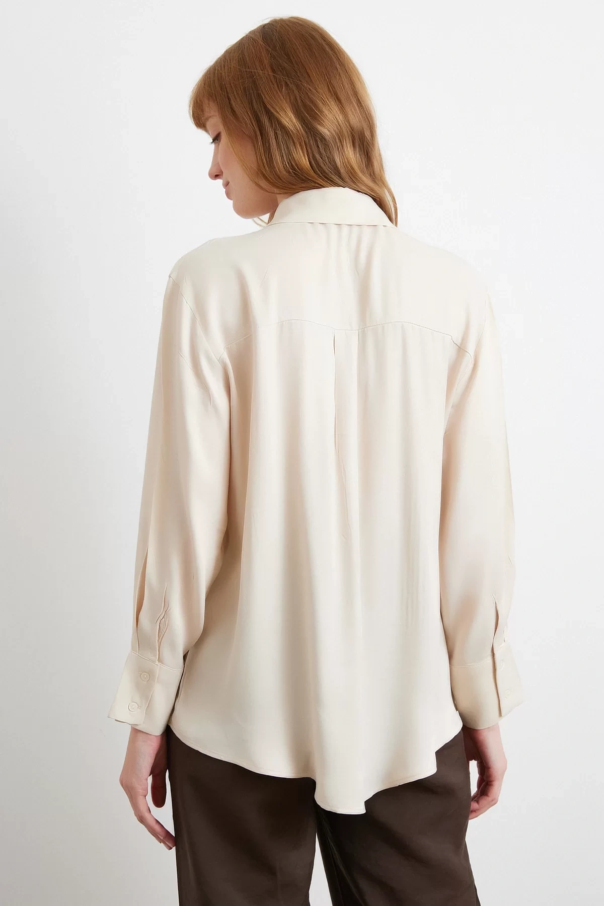 Viskon Saten Gömlek Bej