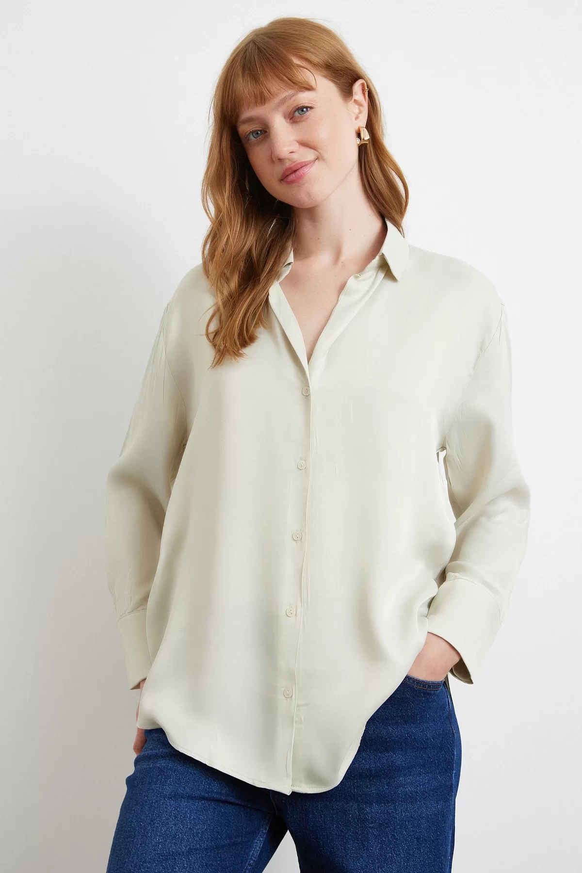 Viskon Saten Gömlek Mint