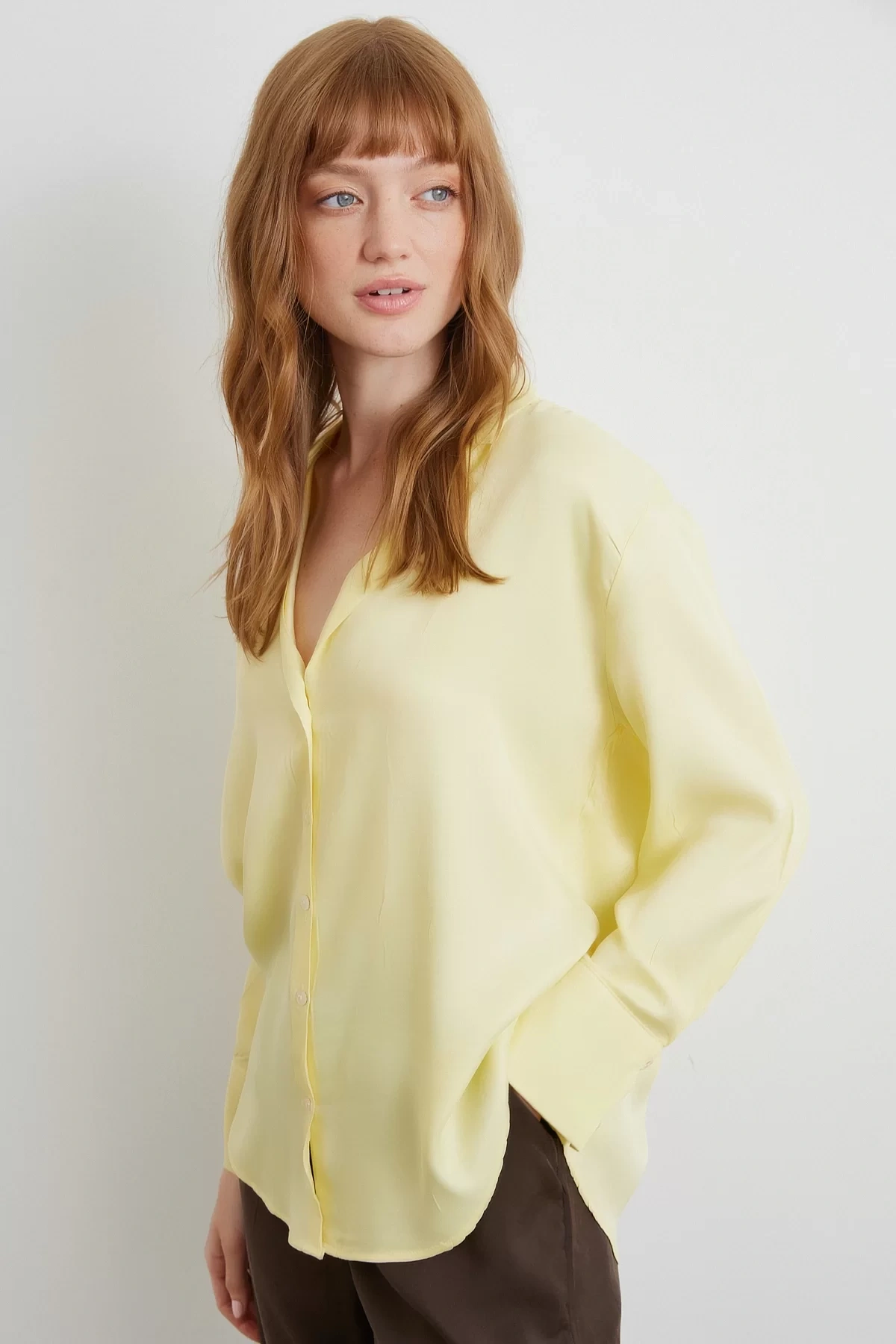 Viskon Saten Gömlek Sarı