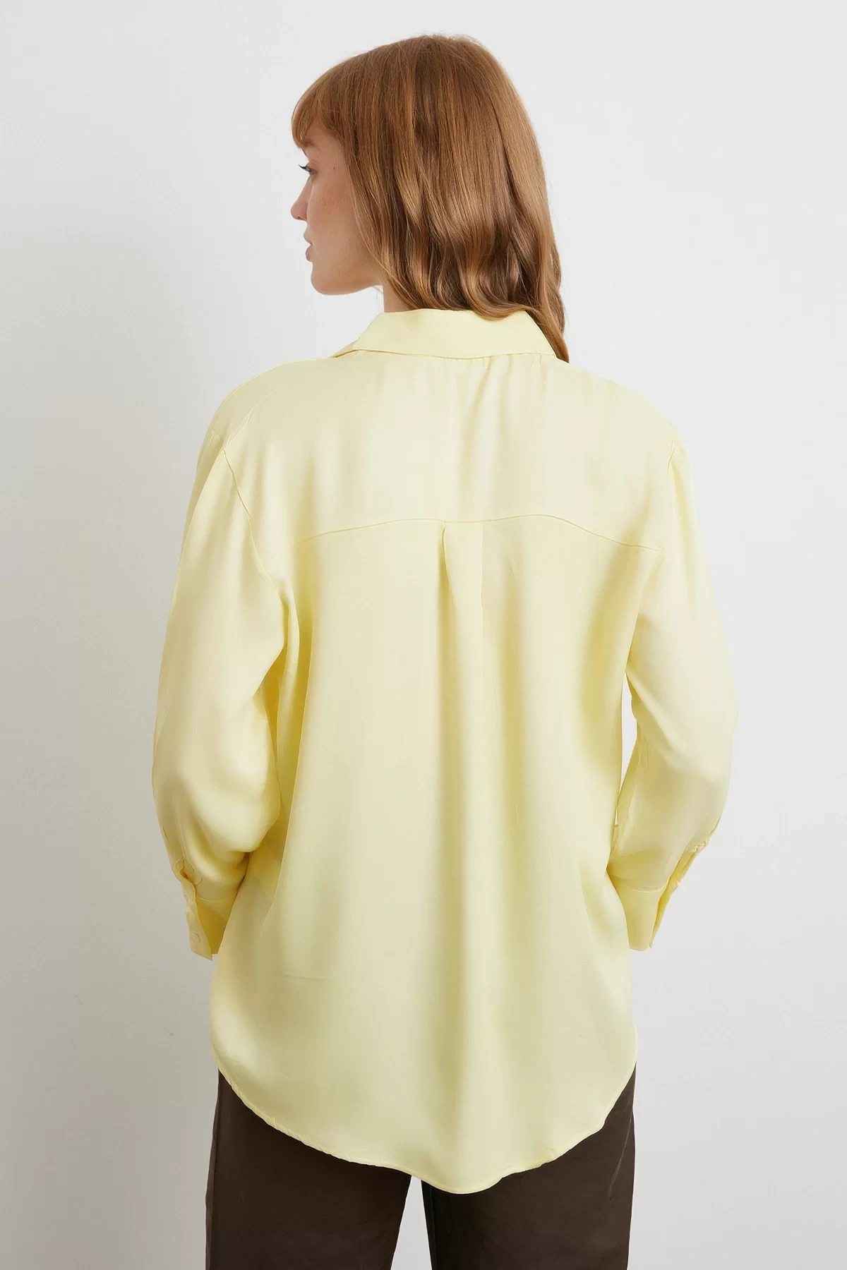 Viskon Saten Gömlek Sarı