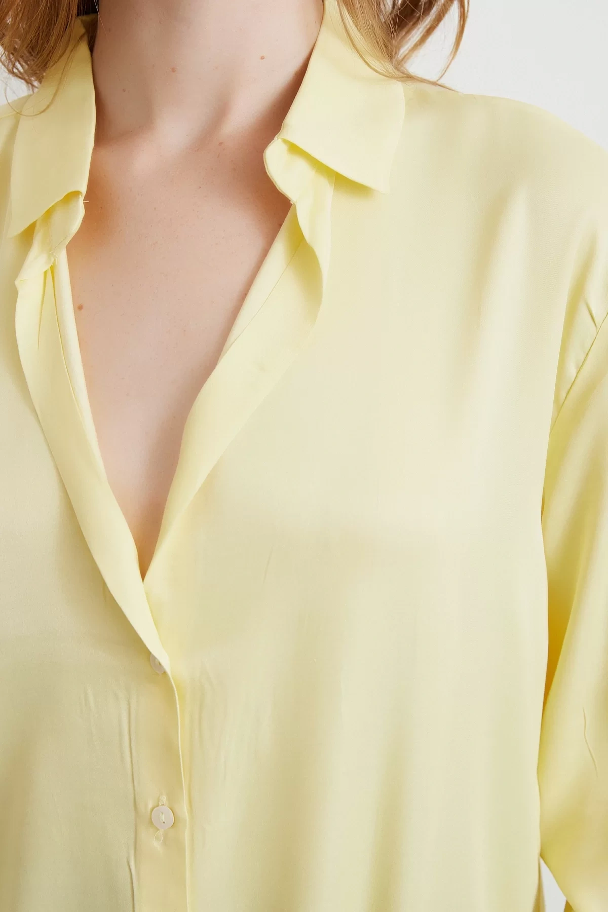 Viskon Saten Gömlek Sarı