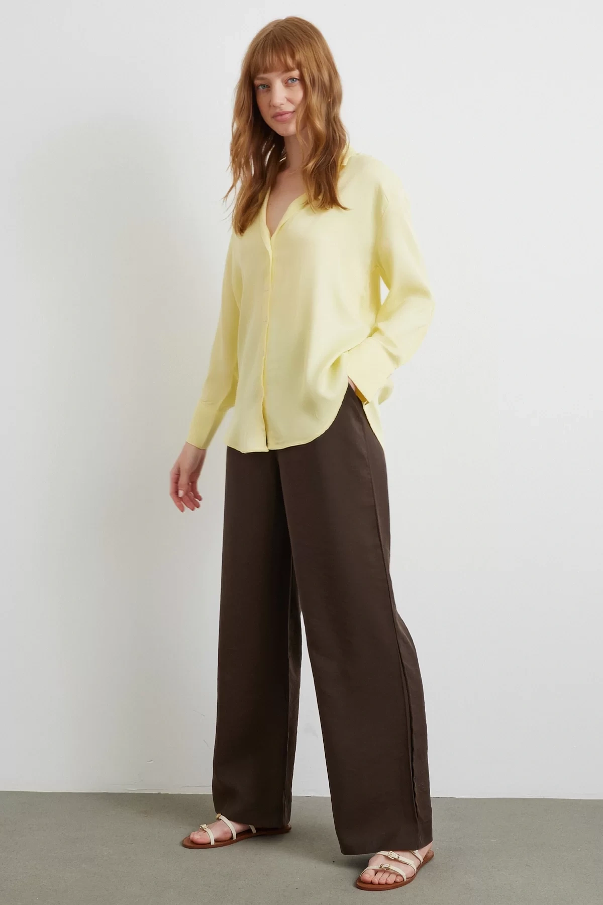 Viskon Saten Gömlek Sarı