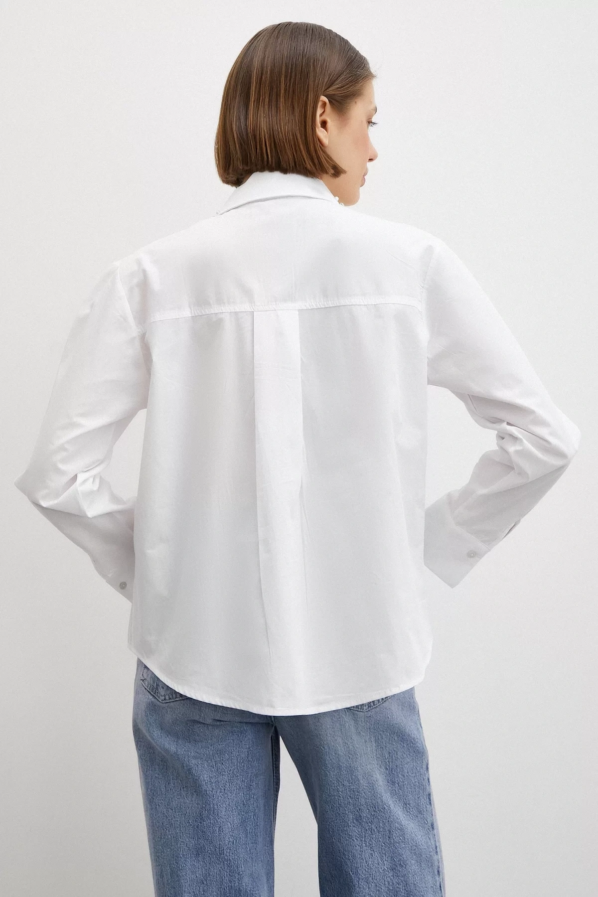 Yaka İncili Poplin Gömlek Beyaz