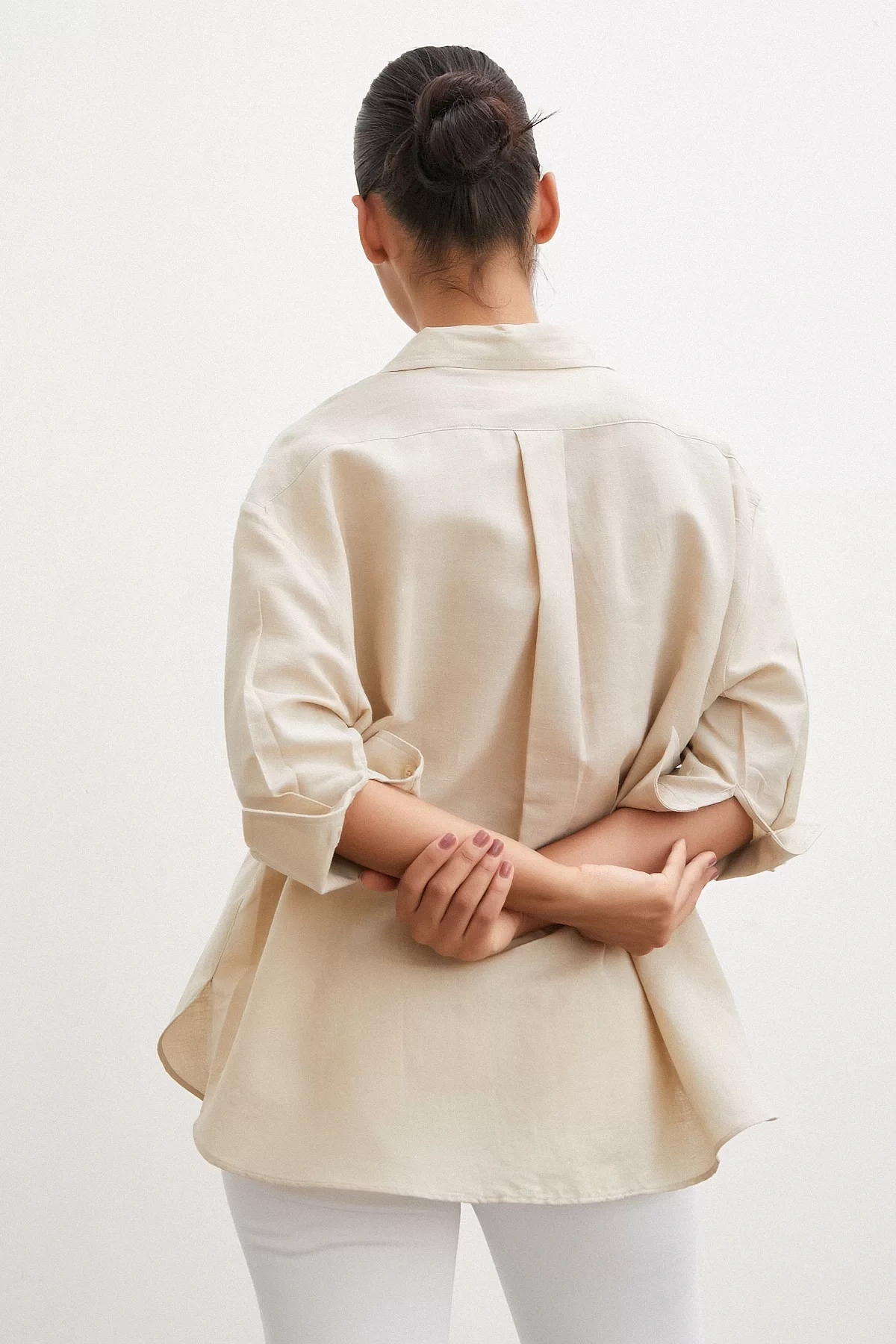 Yırtmaçlı Fakir Kol Gömlek Bej