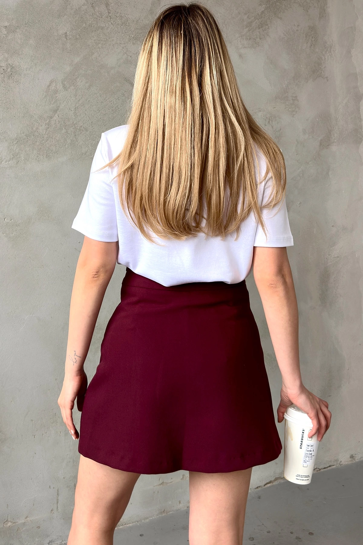 Yırtmaçlı Şort Etek Bordo