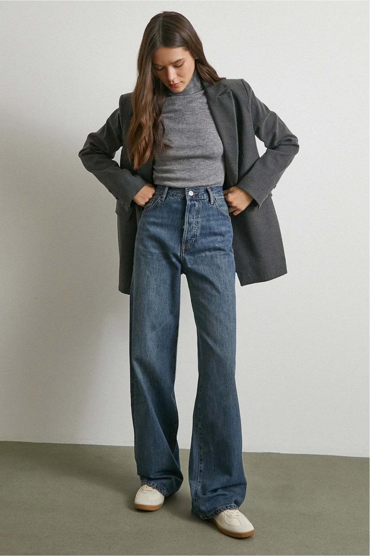 Yüksek Bel Beş Cepli Regular Fit Jean Mavi