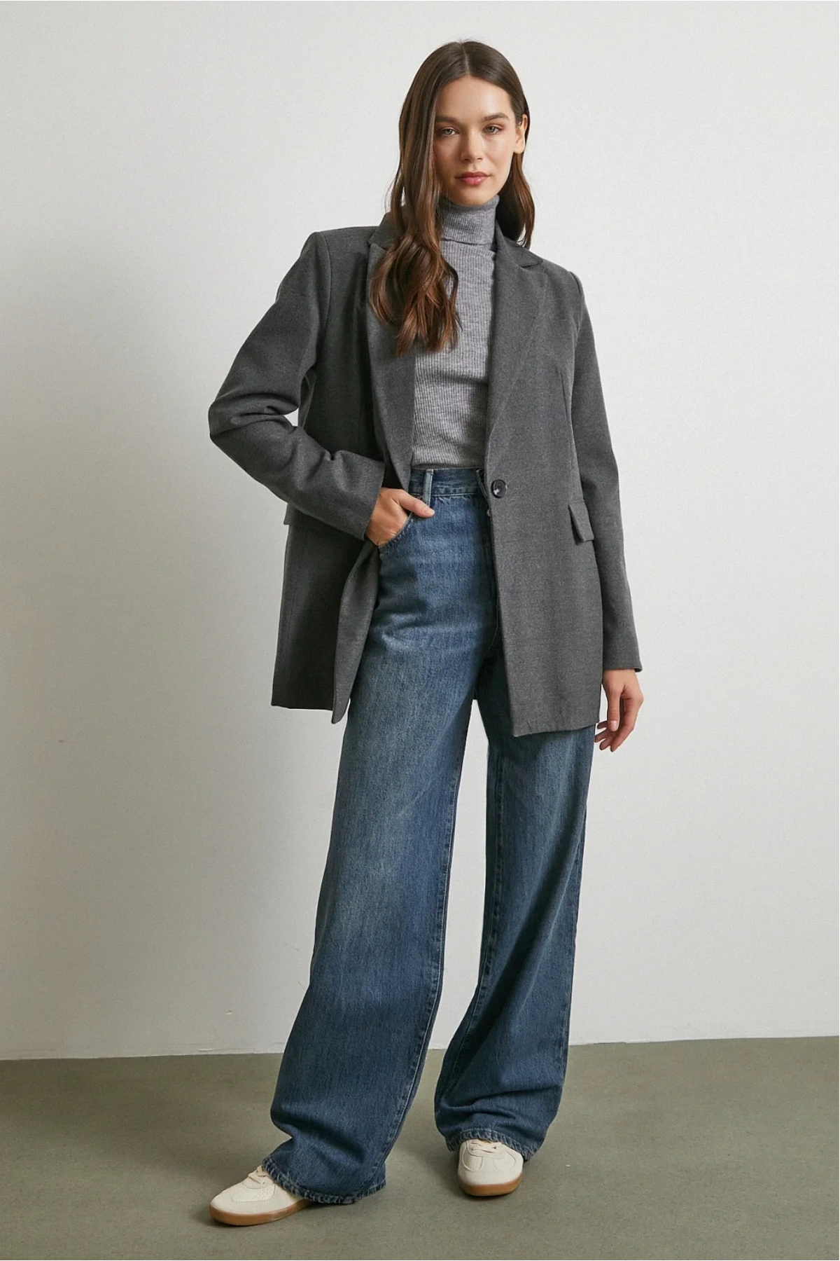 Yüksek Bel Beş Cepli Regular Fit Jean Mavi