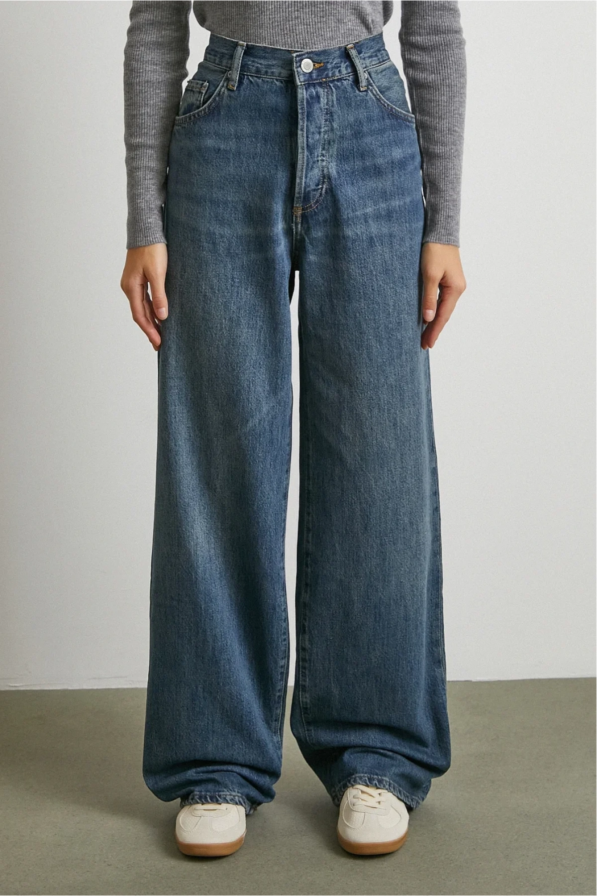 Yüksek Bel Beş Cepli Regular Fit Jean Mavi