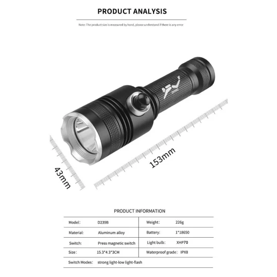 XHP 1500 lümen LED dalış feneri + pil