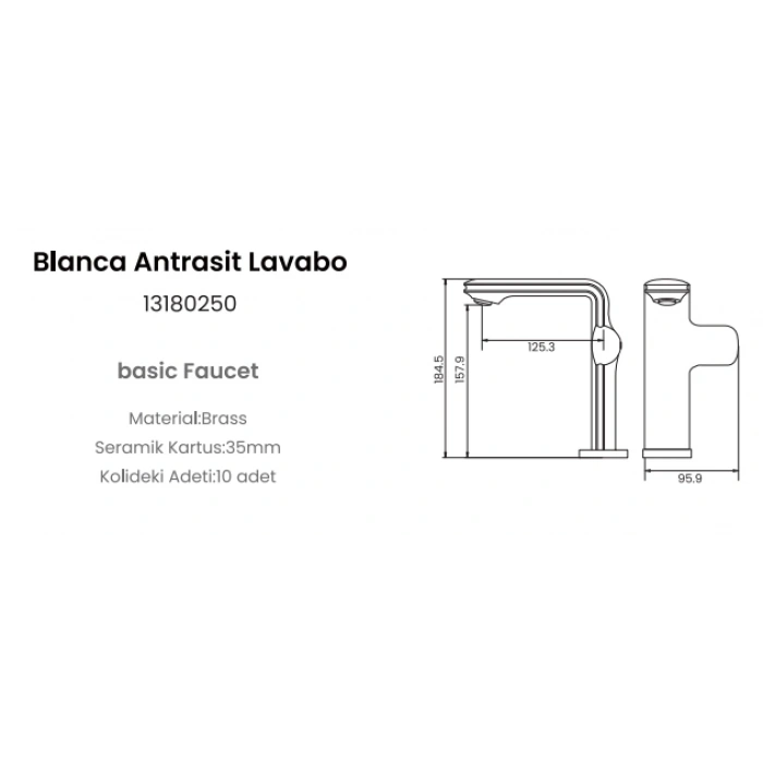 FLEKO BLANCA ANTRASİT LAVABO BATARYASI