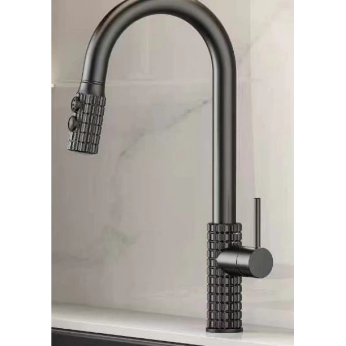 FLEKO EFEKT ANTRASİT SPİRALLİ MUTFAK EVİYE BATARYASI