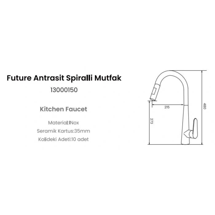 FLEKO FUTURE ANTRASİT SPİRALLİ MUTFAK EVYE BAYARTASI