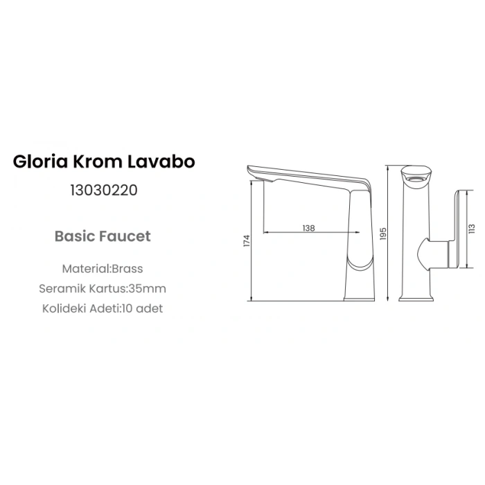 FLEKO GLORIA KROM LAVABO BATARYASI