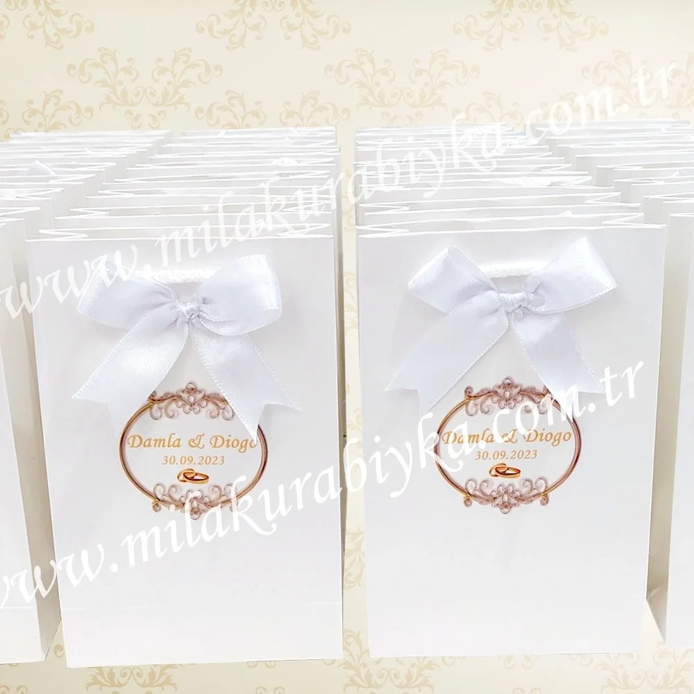 Hediyelik Karton Çanta - Beyaz - Söz - Nişan - Nikah - Doğum Günü - Bebek ve Mevlüt Hediyeliği