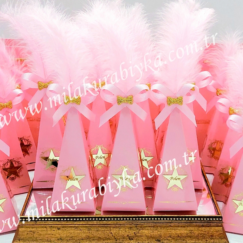 İsimli Ayna Pleksili Tüylü Karton Külah Pembe - Mevlüt Şekeri - Lokum - Şeker Kutusu