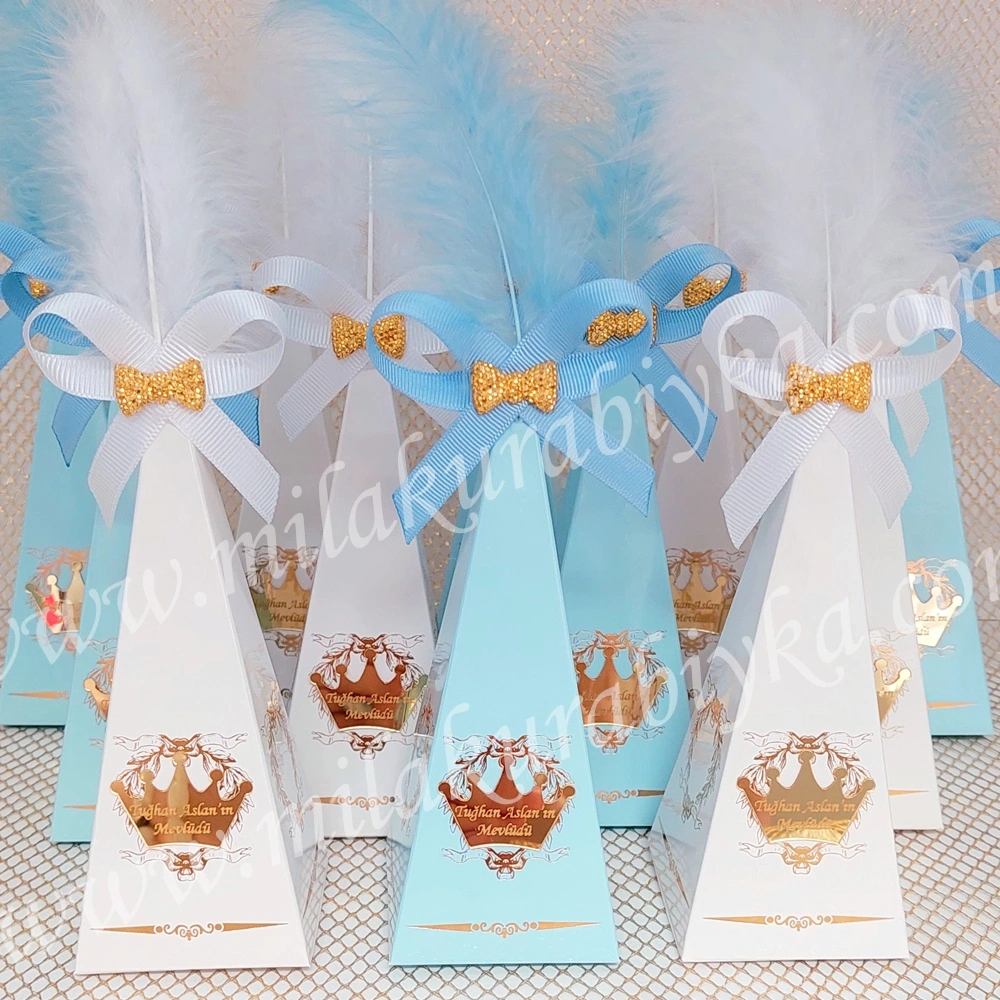 Karton Külah Kutu Gold Varaklı Tüylü Kişiye Özel - Lokumluk - Şeker Kutusu - Mevlüt Şekeri - Boş