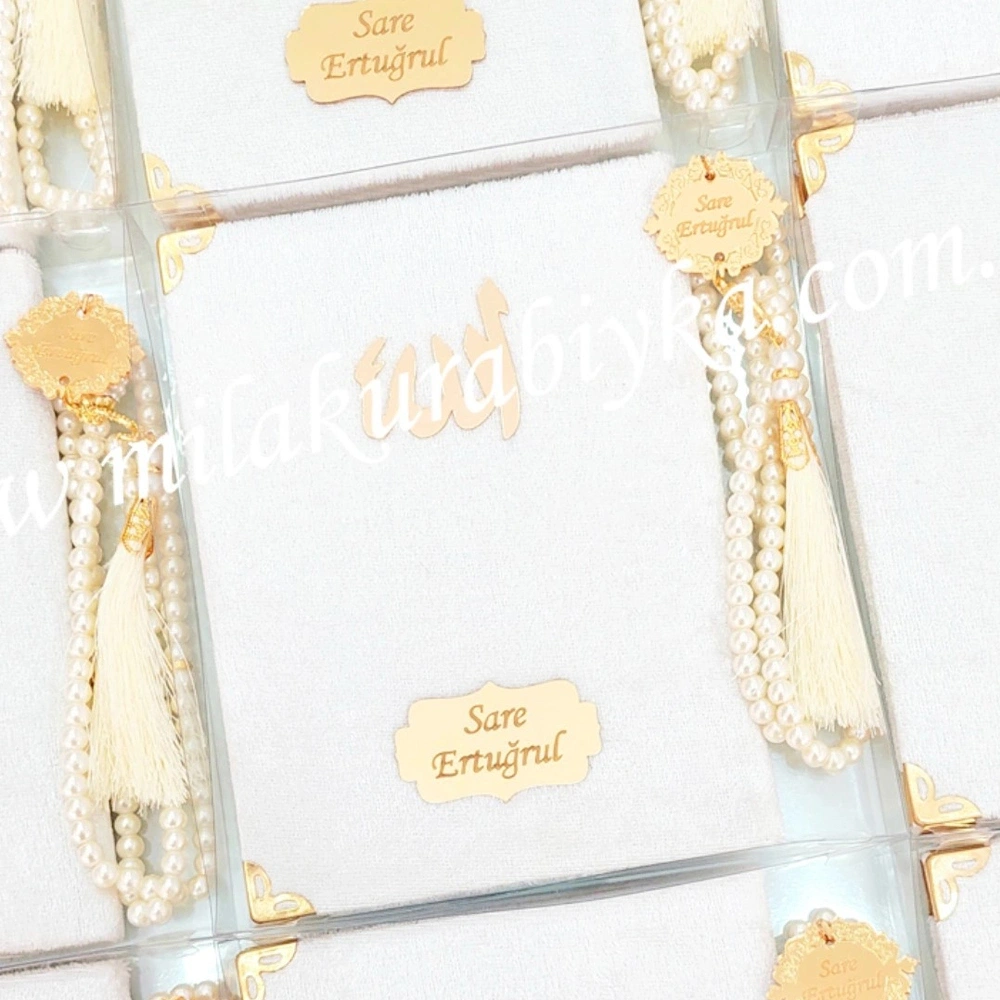 Bebek Mevlüt Hediyesi İsimli Yasin İnci Tesbih Seti - Krem