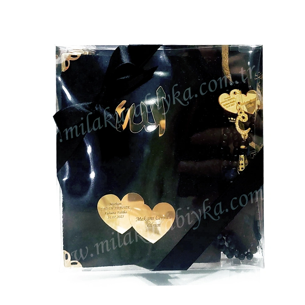 Çift Kalp Pleksi İsimli Kadife Yasin-Tesbih Seti - Vefat Mevlüt Hediyesi