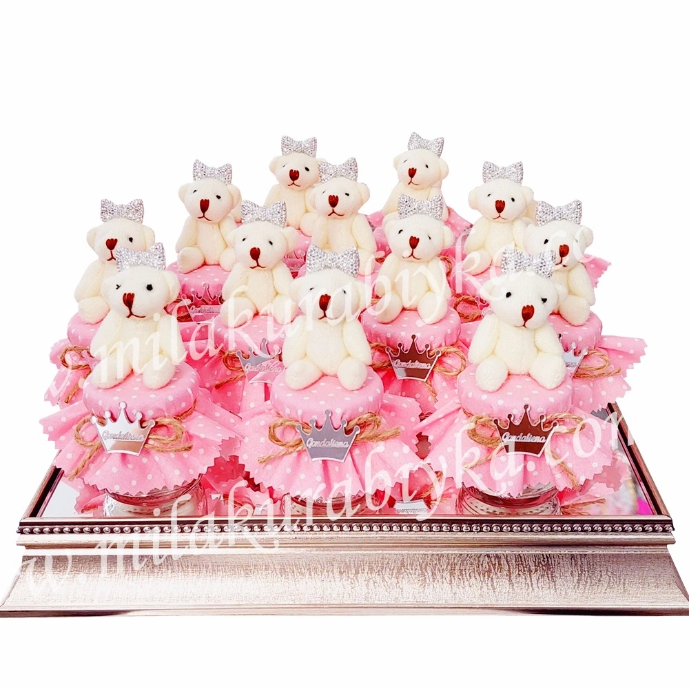 Ayıcık Bebek Şekeri Kız - Pembe Puantiyeli İsimli ve Badem Şekerli