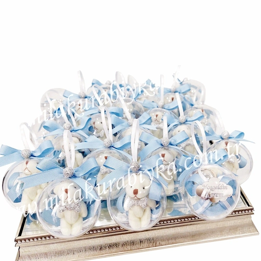 İsimli Ayıcık Anahtarlık - Şeffaf Top Kutu