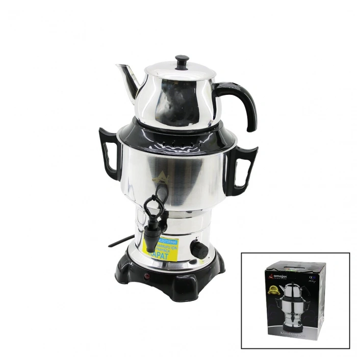 ARMAĞAN AKS-1001 ( 3.5LT & TEK MUSLUK ) ( KLASİK ÇAY SETİ= DEMLİK & SU KAZANI ) ELEKTRİKLİ SEMAVER ( 1100W ) ( 5A ) ( GİZLİ REZİSTANS )*4