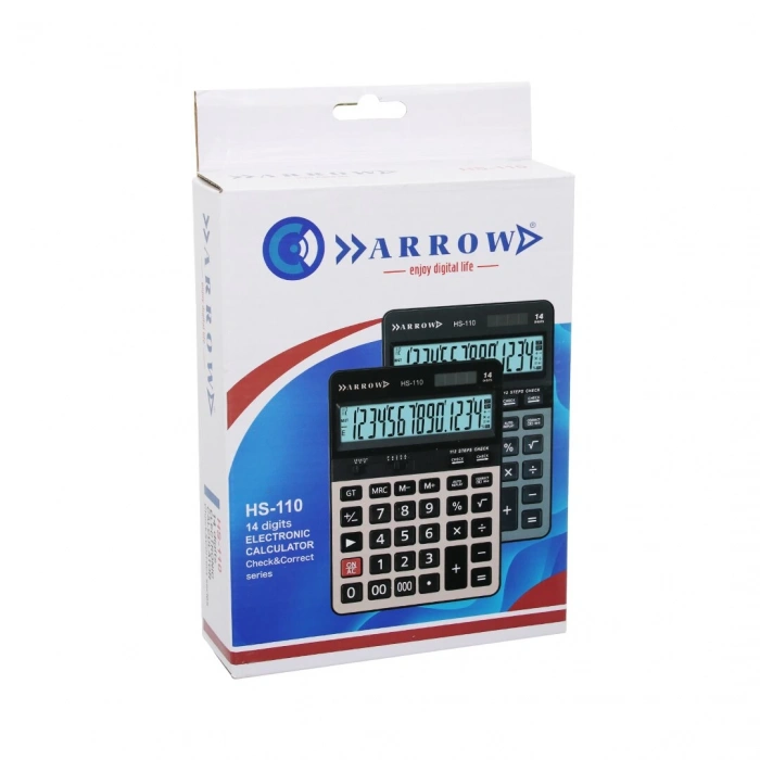 ARROW HS-110 ( 14 HANELİ ) HESAP MAKİNESİ ( GÜNEŞ ENERJİLİ & PİLLİ ) ( 112 ADIM KONTROLÜ ) ( 19.5 X 14.3 X 3.5CM ) ( 300GR )*40