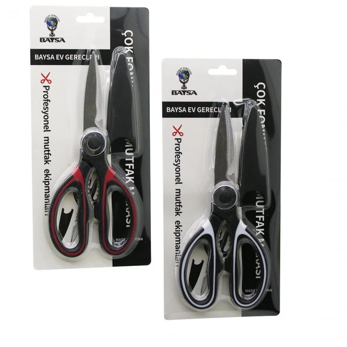 BAYSA-1294 ( 4IN1 ) ( ÇOK AMAÇLI ) MUTFAK MAKASI ( 20CM ) ( KIRACAK & AÇACAK & KESİCİ & MAKAS ) (MAKAS AĞZI PLS.KILIF KAPAK)*12X20