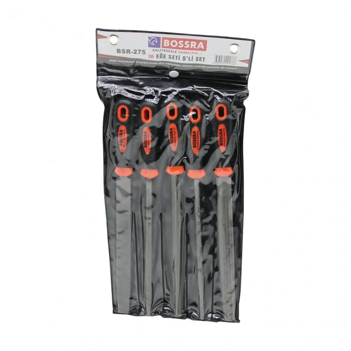 BOSSRA BSR-275 ( 5PCS ) ÇELİK EĞE SETİ (BALIK SIRTI & ÜÇGEN & KARE & YUVARLAK & DÜZ GENİŞ) (EĞE=20CM+PLS.SAP=10CM= 30CM)*40