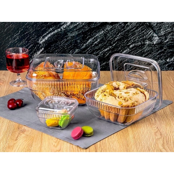 CRYSTAL WARE F-406 ( 3PCS SET ) ( KARE & 5150-5250ML ) SAKLAMA KABI ( MİKA & KRİSTAL PLASTİK ) ( 350ML & 1400 & 3400ML )*12=K