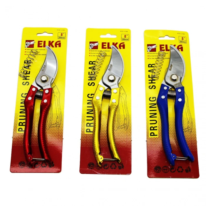 ELKA PRUNING SHEAR KOD-0168 ( GENİŞ AĞIZ ) ( 8 -200MM ) ÇELİK BAĞ MAKASI ( YEDEK YAYLI )*12X10