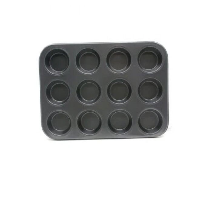 ENFA RA-124 ( 12 GÖZLÜ ) ( METAL & SİYAH ) ( DÜZ ) MUFFIN KALIP*60