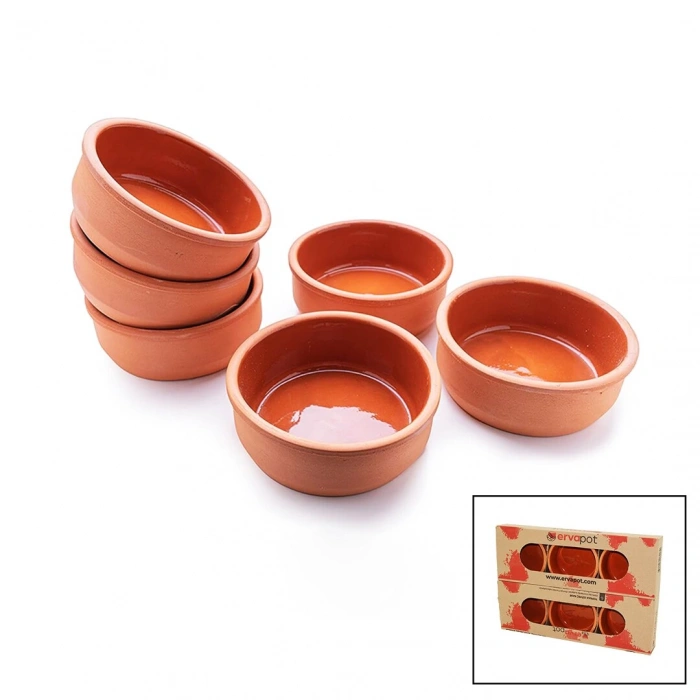 ERVAPOT ( 6PCS ) ( KUTULU ) MİNİ KAPAKSIZ GÜVEÇ KABI ( ÇAP: 9.8CM & DERİNLİK: 3CM )*12=K