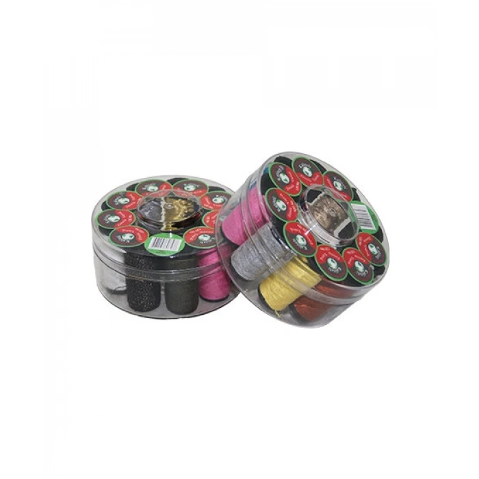 FAMİLY ( YUVARLAK KUTU ) DİKİŞ MAKARA İPLİK SETİ ( İĞNELİ ) ( PLASTİK KUTULU )*10X18