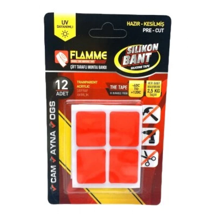 FLAMME SİLİKON ( 12PCS ) ÇİFT TARAFLI ( MONTAJ ) BANT*25X10